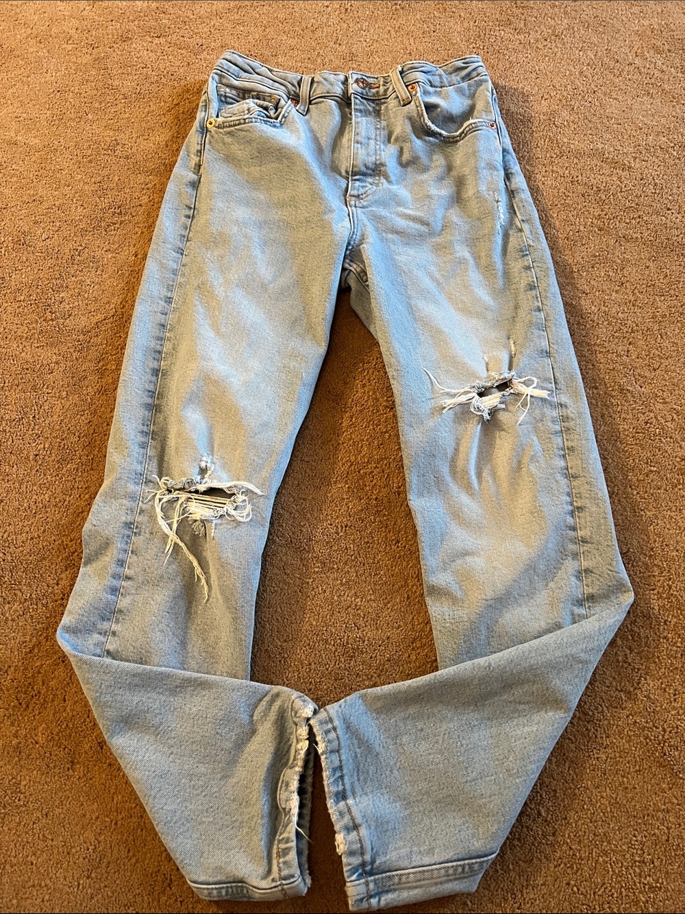 Zara Light Blue Straight-Leg Distressed Jeans